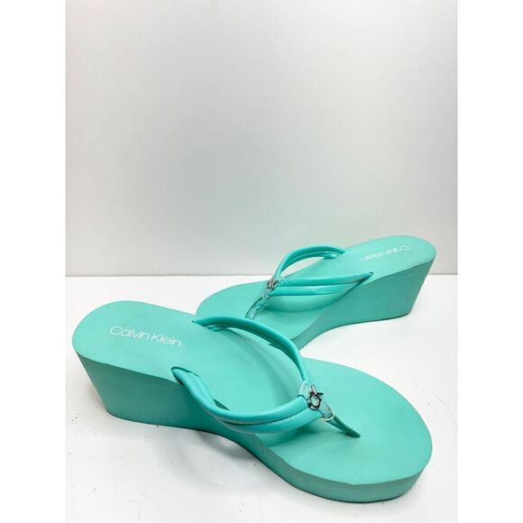 Calvin Klein Sandals Womens Size 11 Green Open Toe Slip On Platform - Picture 5 of 10